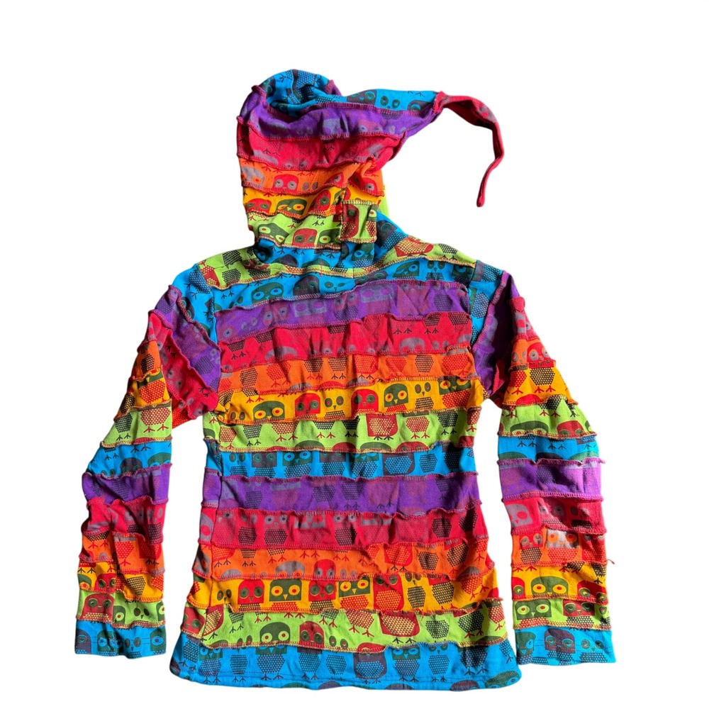 Boho Rainbow Owl Patchwork Hoodie Pixie Hood Hipp… - image 3
